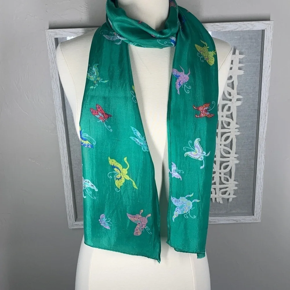 Vintage Green silk butterfly scarf